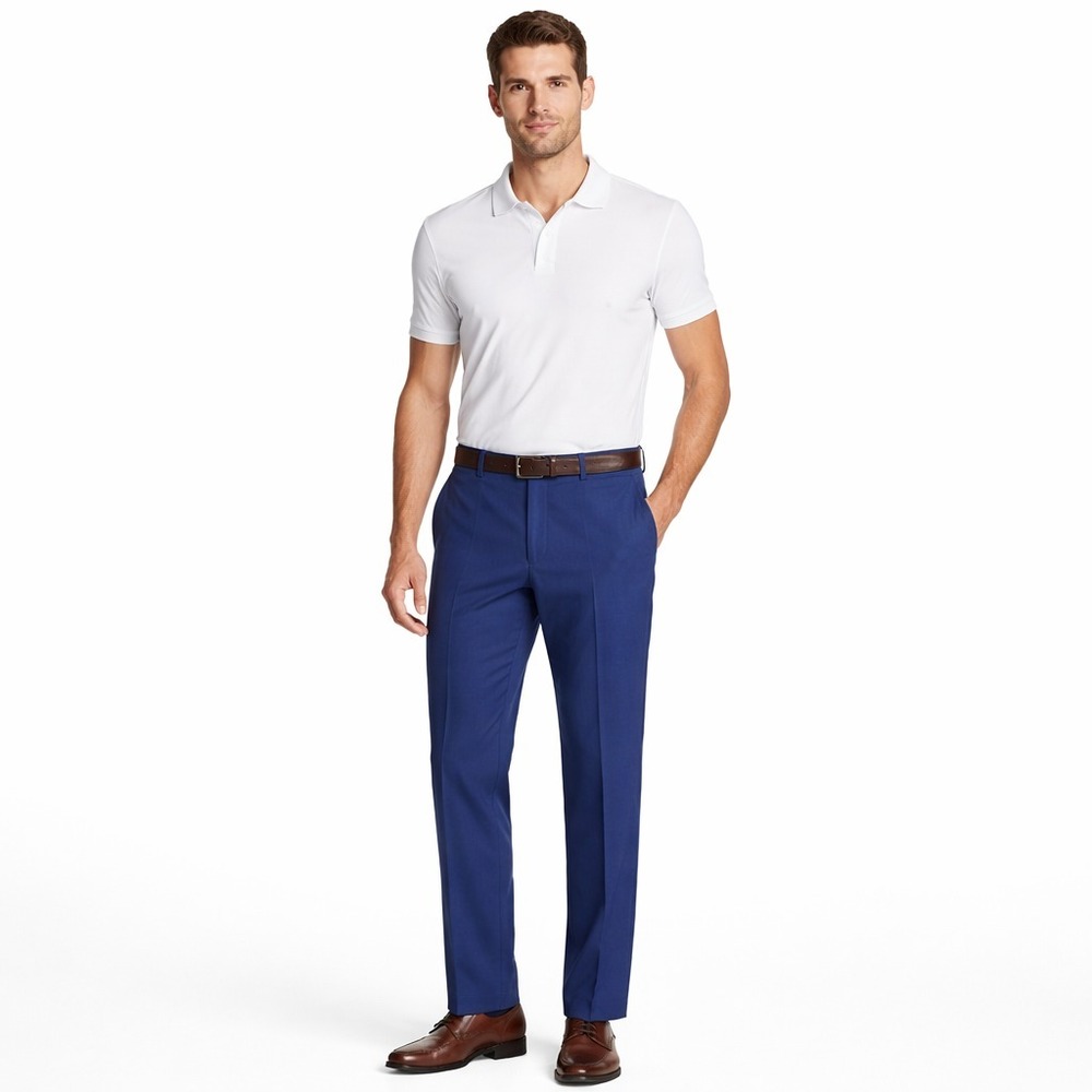 Haggar Mens‎ Dress Pants 36x32 Navy Blue Flat Front Polyester Classic Fit